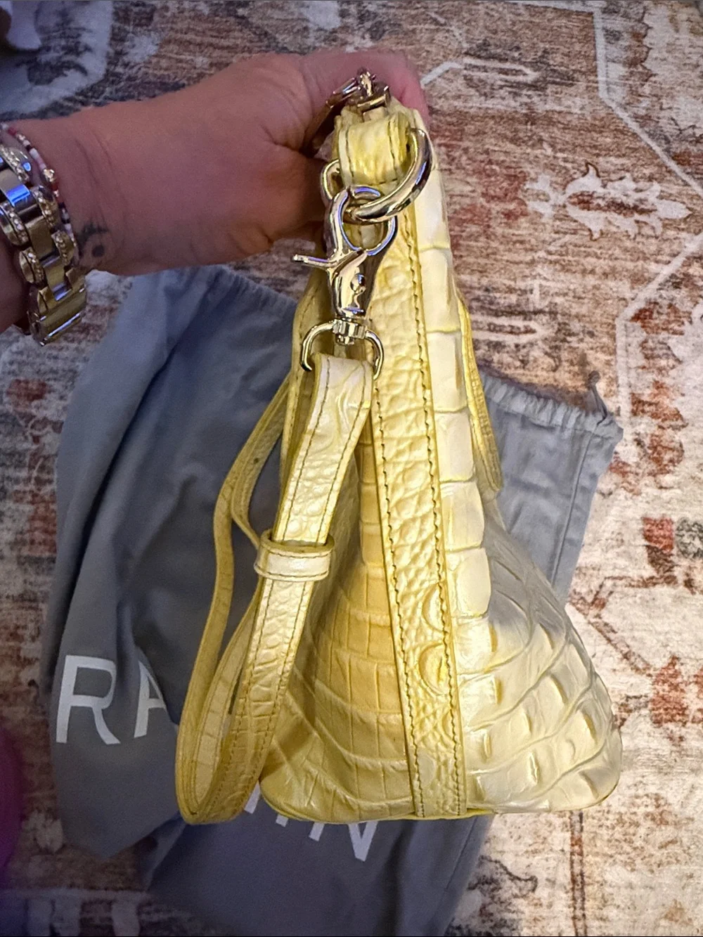 Brahmin Lemon Croc-Embossed Leather Satchel